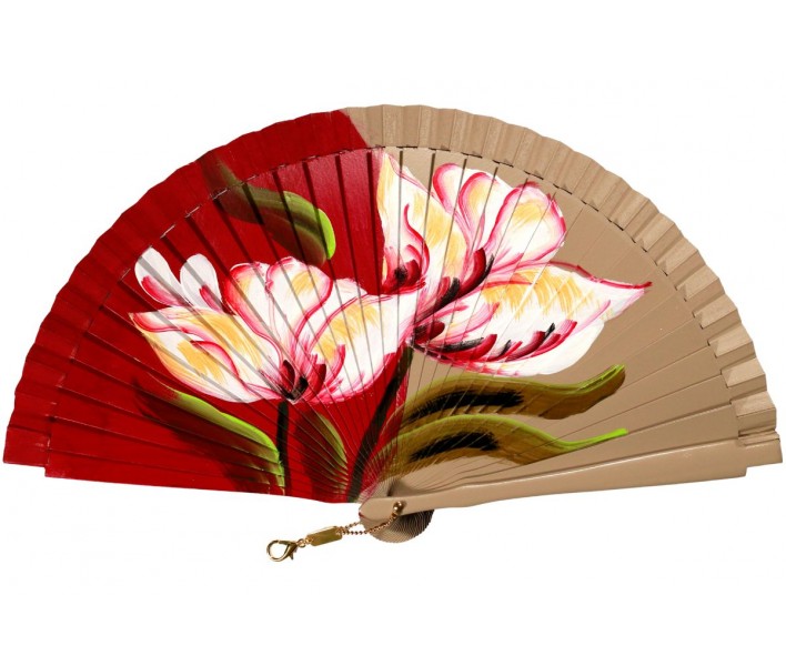 Abanico de madera de 21cm pintado a mano y abalorio,...