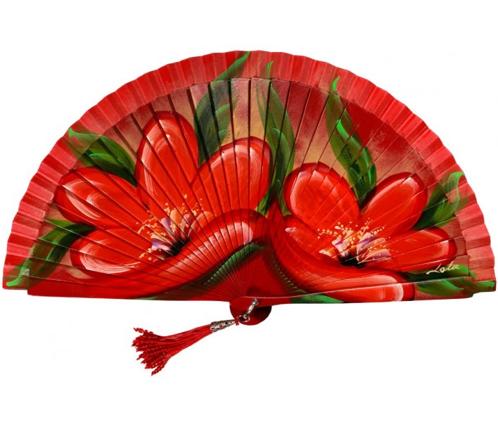 Abanico de madera de 21cm pintado a mano y abalorio,...