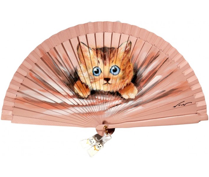 Abanico de madera de 21cm pintado a mano y abalorio,...