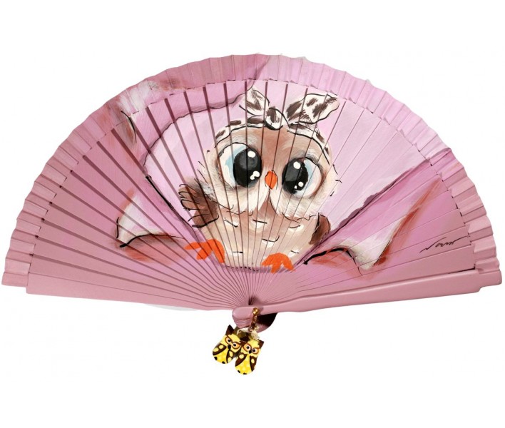 Abanico de madera de 21cm pintado a mano y abalorio,...