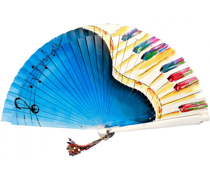 Abanico de madera de 21cm pintado a mano y abalorio,...