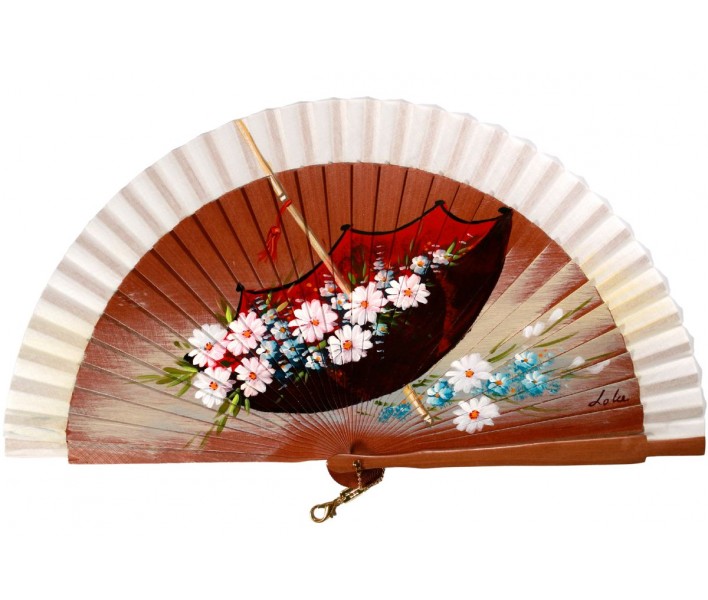 Abanico de madera de 23cm pintado a mano y abalorio,...