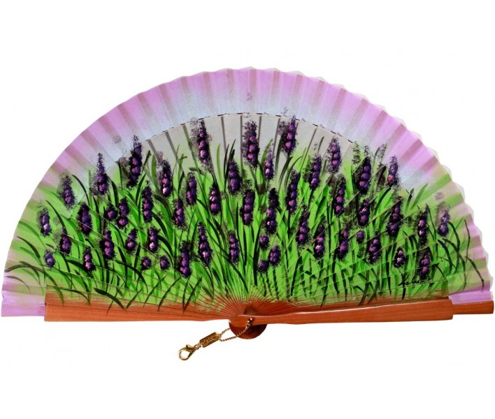 Abanico de madera de 23cm pintado a mano y abalorio,...