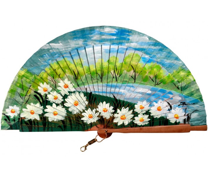 Abanico de madera de 23cm pintado a mano y abalorio,...