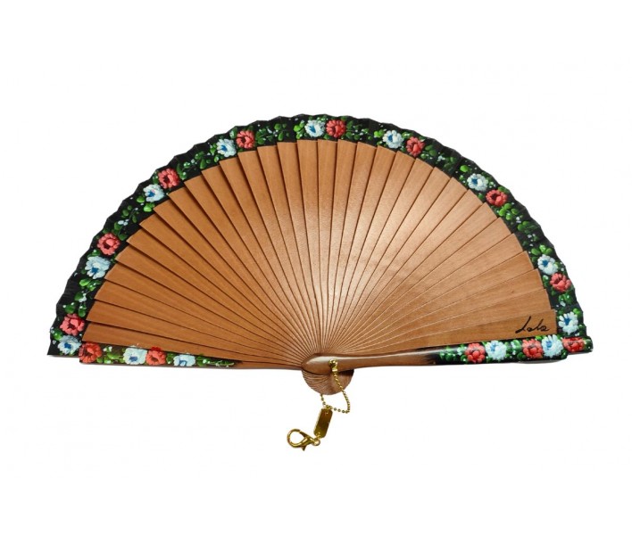 Abanico de madera de 19cm pintado a mano y abalorio,...