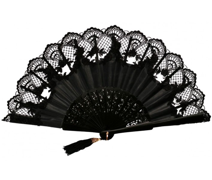 Abanico de ceremonia o fiesta de madera con tela y...