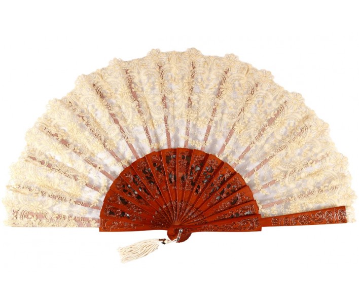 Abanico de ceremonia o fiesta de madera grabado con...