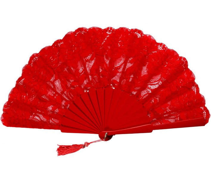 Abanico de ceremonia o fiesta de madera con puntilla de...