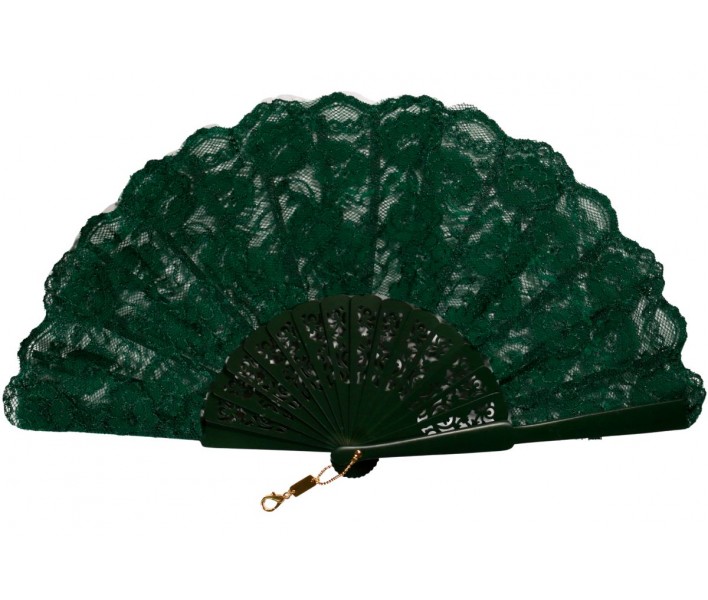 Abanico de ceremonia o fiesta de madera con puntilla de...