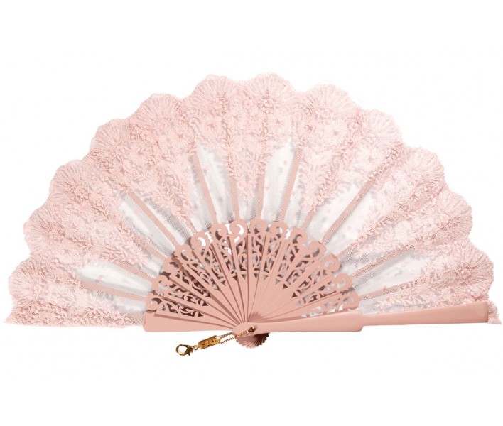 Abanico de ceremonia o fiesta de madera de 23 cm color nude