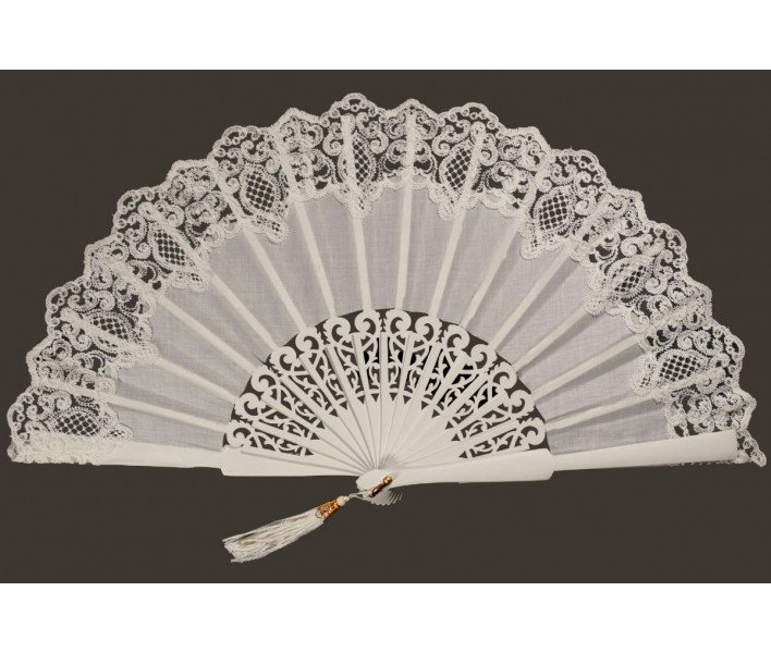 Abanico de ceremonia o fiesta de madera con tela y...