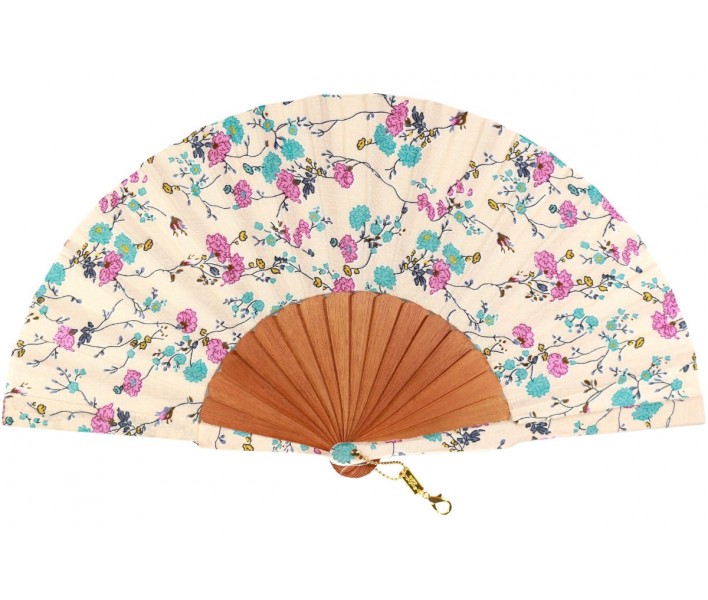 Abanico de madera de 23cm estampado con funda a juego y...