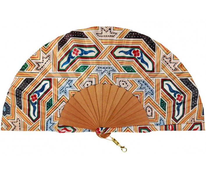 Abanico de madera de 23cm estampado con funda a juego y...